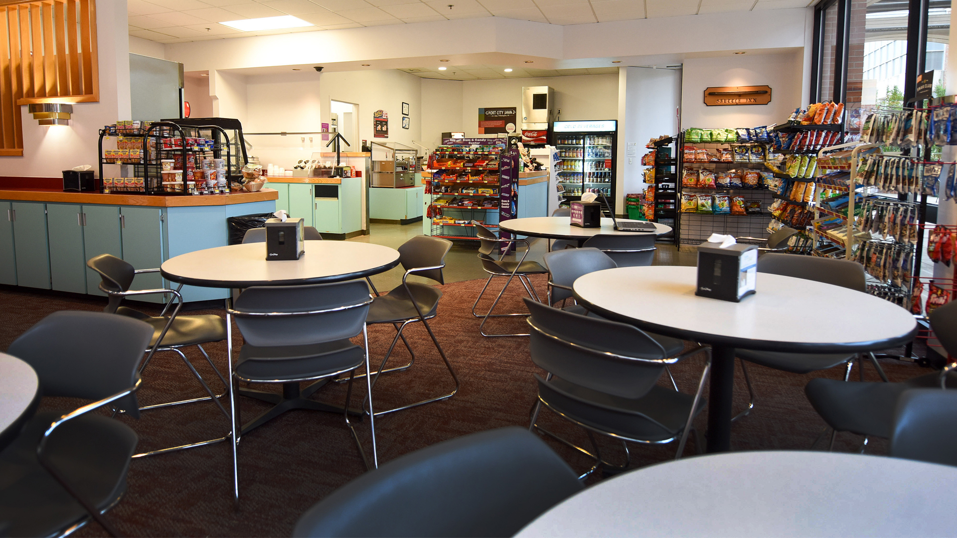 A dining area in the Shuttle Inn C-Store on Centennial Campus.