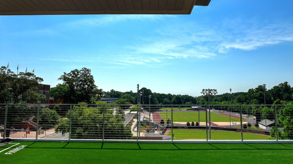 A view from Carmichael Complex overlooking nearby athletic fields.